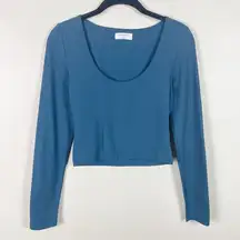 Babaton Aritizia  Deep Teal Double Layer Crop Contour Scoopneck Long Sleeve Top