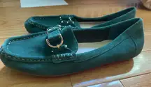 Isaac Mizrahi Emerald Suede Loafers with Gold Detail