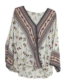 C EST‎ 1946  Top Womens Large Floral V Neck Wrap Surplice Bell Blouse