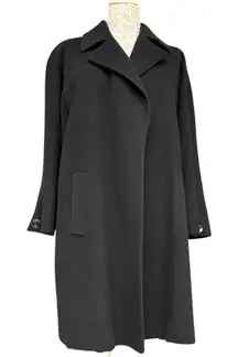 Vintage Neiman Marcus 100% Camel Hair Black Swing Coat Classic Long Medium