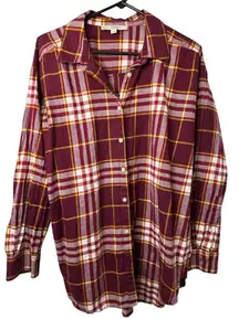 Loft Red Plaid Flannel LS Button down Shirt NWOT
