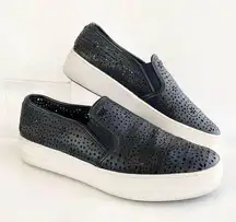 Michael Kors  Kane Leather Cutout Perforated Sneakers Slip On Black Size 7.5