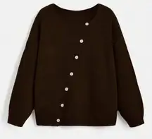 SHEIN asymmetrical diagonal button down brown sweater