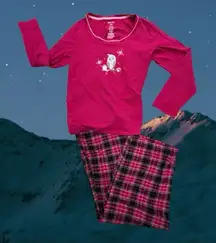 Long Sleeve Pink Owl Theme Pajamas with Flannel Bottoms LG