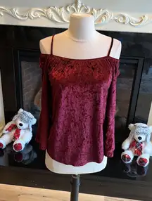 Crushed Velvet Deep Burgundy Top Womens Small Long Sleeve