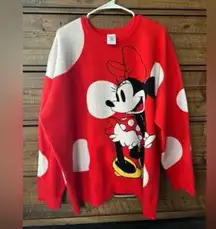 Disney Minnie Mouse Sweater Red White Polka Dots PLUS SIZE 2X Pullover Knit NWT