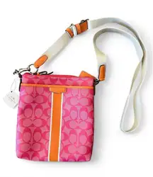 Coach Signature Stripe Swingpack Crossbody Bag Hot Pink