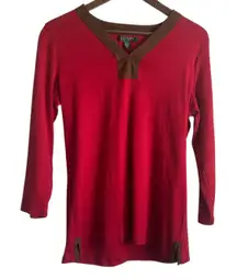 Ralph Lauren RLR‎ Women Tunic Top L Red Cotton Preppy Western Cowgirl Classic
