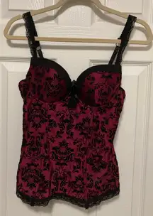 Spirit Burgundy Maroon Paisley Floral Ribbed Corset