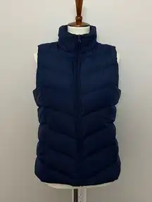 Lands End Vest Puffer Down Feathers Quilted Lightweight Pockets Full Zipper Blue