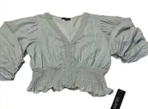NWT talent size 1X light green puff sleeve lace detail elastic waist crop top