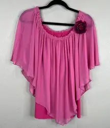 Zenobia Women's Off The Shoulder Elastic Blouse Y2K Vintage Clueless Solid Pink