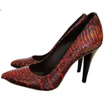 The Kooples  Jiji Python Zipper Pointed Toe Heel Red-Orange Black