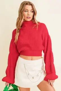 These Three Boutique balloon sleeve red Christmas sweater