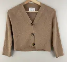 Caramel Brown Tan Ribbed Button Up V-neck Pullover Cardigan Sweater