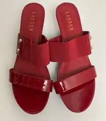 Lauren Ralph Lauren Rihanna Red Patent Leather Platform Wedge Slip on Sandals