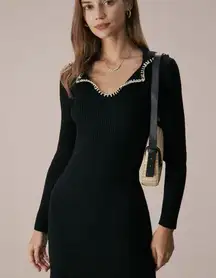 RIHOAS The Black Contrast Stitch Sweater Mini Dress 13