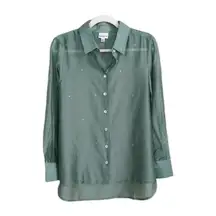 BAILEY 44 Green Rhinestone Embellished Semi-Sheer Buttoned Shirt Women's Medium
