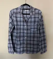 Blue and Pink Plaid Long Sleeve Button Up Flannel Pajamas Shirt