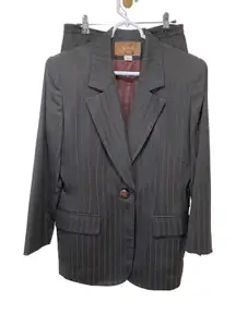 Saville Pinstripe‎ Skirt Suit Set Blazer Career Wear Brown Size 10