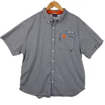 Columbia PFG Clemson Tiger Black White Gingham Print Short Sleeve Shirt Size XL