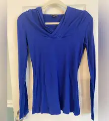 Express | Royal Blue Long Sleeved Hooded Shirt, Size M