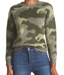 Lucky Brand green/gray Camouflage Camo sweater womens size M Wool Poly Blend EUC