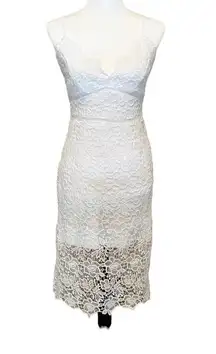 Blue Rain Lace Sheath Midi Dress Sleeveless V Neck White Size S Bridal Wedding