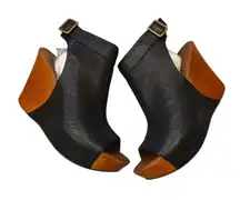 Kork Ease Berit Black Leather Tan Wedge Sandals Size 8M