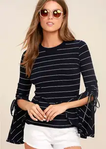 Lulus Women's XS Found My Mate Striped Flare Sleeve Pullover Blouse