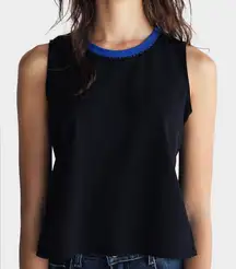 Misook Woman Black Blue Trim Knit Tank Top Sleeveless Pullover Medium Minimalist