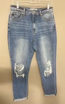 KanCan High Rise Distressed Cuffed Mom‎ Jeans Size 7/27