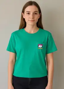 Ivory Ella Short Sleeve Crewneck Graphic Tee Cotton Shirt Green XS X-Small