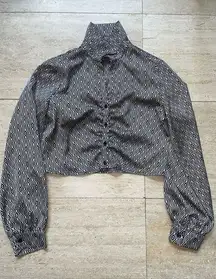 Women "Ro & DE" Black White cropped long‎ sleeve blouse. Size S
