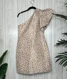 NWT J. Crew One Shoulder Ruffle Dress Italian Ikat Leopard size 4 NEW BB318