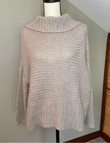 Umgee  Grey Lavender Oversized Open Knit Turtleneck Sweater Small