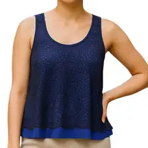 Lucca Couture Blue & Black Lace Overlay Cropped Tank Back Zip Medium