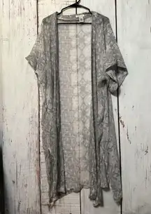 Rachel Zoe Open Duster Slit Kimono Swim Cover Up Top Sheer Gray Snake Skin O/S