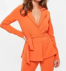 Missguided orange tie waist double breasted blazer size 6