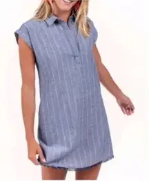 Harper Heritage blue cotton Chambray Frayed Hem  Shirt shift casual mini dress S