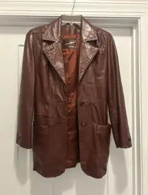 Vintage Etienne Aigner Women Size 6 Dark Red Leather Belted Jacket Trench Coat