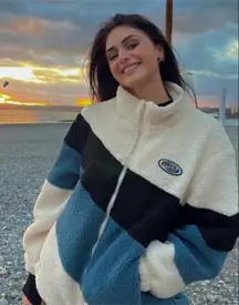 AELFRIC EDEN THREE-COLOR PATCHWORK SHERPA COAT