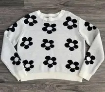 IJoah Oversized Flower Knit Crewneck Sweater Black Size‎ Small