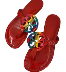 Tory Burch Sandals Ruby Red Rainbow Patented Leather Miller Sandals Size 5.5