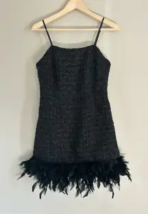 Walter Baker  Helen Black Magic Tweed Feathered Mini Dress 2 NWT