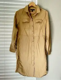 Banana Republic  Women’s Shirt Dress Sz 4 Long Sleeve Midi Button Up Beige Pocket