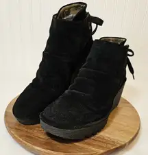 FLY London Yama Suede Wedge Ankle Boots Black Size 39 Tie back closure booties‎