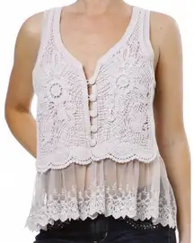 Mystree Crochet and Lace Buttonfront Vest in Ecru sz sm/med