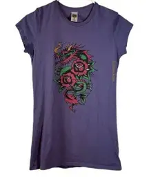 Vintage Ed Hardy Purple Dragon Rose Tee Size Medium EUC #VEG-0111