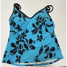 Miraclesuit Blue Black Floral Tankini Top Swimwear Double Strap Size 10